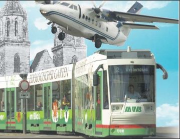 Die Foto-Montage zeigt einen Blick in die m�gliche Zukunft: Haben die MVB bald auch Flugzeuge im Bestand? Montage: Ines Meisterfeld